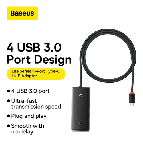 Hub Adaptador Con Conector Usb-c 1mt Y 4 Usb-a 3.0 Baseus