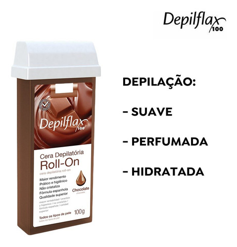 Kit 12 Refil Ceras Refil Roll On Depilação Chocolate 100g