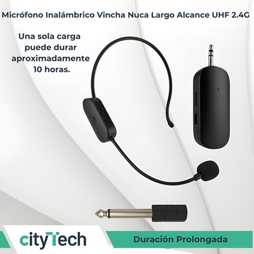 Micrófono Inalámbrico Vincha Nuca Largo Alcance Uhf 2.4g V5 Negro
