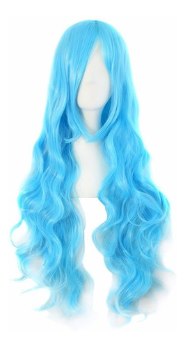 ¡ Peluca Ondulada 80cm Azul Celeste Kanekalon Cosplay !
