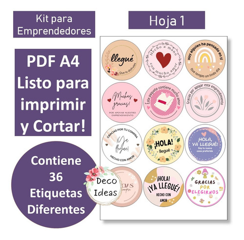 Imagen 2 de 5 de Kit Imprimible 08 Para Emprendedores 36 Etiquetas A Color