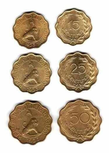 Serie De 3 Monedas De Paraguay Año 1953 Formas Raras!!!!!