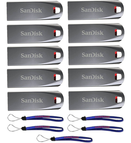 Imagen 1 de 5 de Memoria Usb De 16 Gb Con Cordones (10 Un / Plateado)