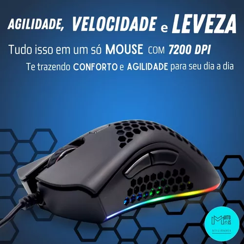 Mouse Gamer Colmeia Usb Ultraleve Led Rgb Macro 7200 Dpi