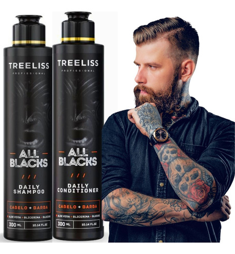  Shampoo Fortalecedor+condicionador All Black Barber 2x300ml