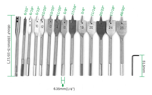 Set De Brocas Planas Para Madera 6mm-25mm Acero Herramienta