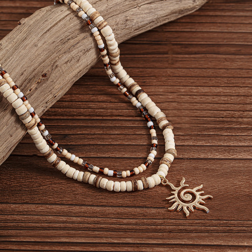 Juego De 2 Collares De Perlas De Madera De Cáscara De Coco C