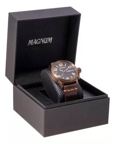 Relógio Magnum Analógico Masculino Dourado Pulseira de Couro Marrom  MA32952P