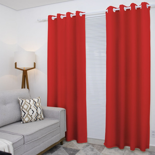 Cortina Oxford De Sala/quarto 300x230 Cromado Cor Vermelho