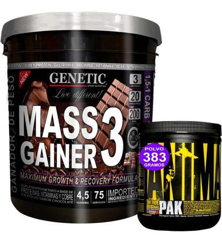 Crecimiento Muscular Animal Pak + Mass Gainer 4.5kg Genetic
