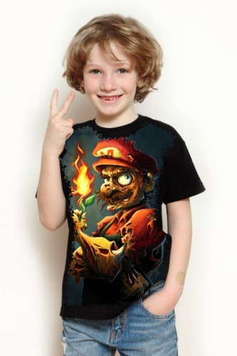 Camisa, Camiseta Criança 5%off Jogo Super Mario Fogo Linda