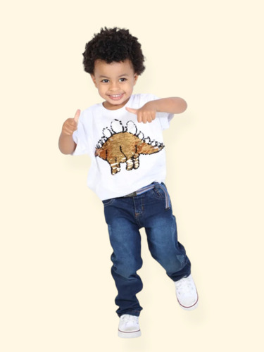 Camiseta Infantil Menino Dino Prata/dourado - Branca