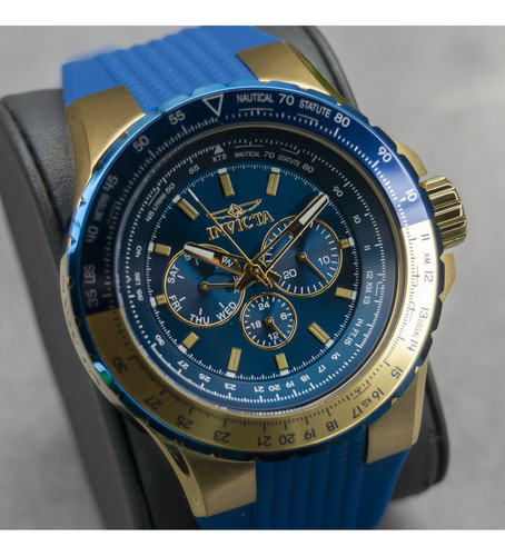 Reloj Invicta Aviator Hombre Dorado Azul Silicona 39309 Azul Dorado Azul (Reacondicionado)