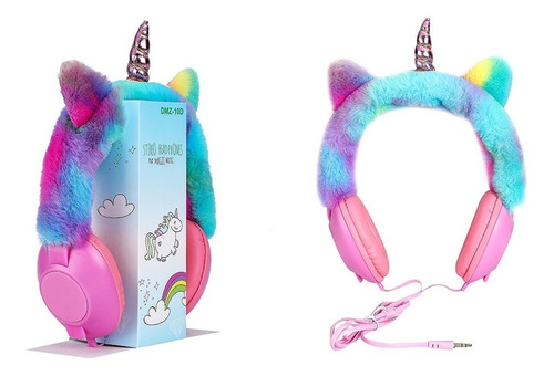 Auriculares Unicornio Cableado Afelpado Arcoiris Infantil