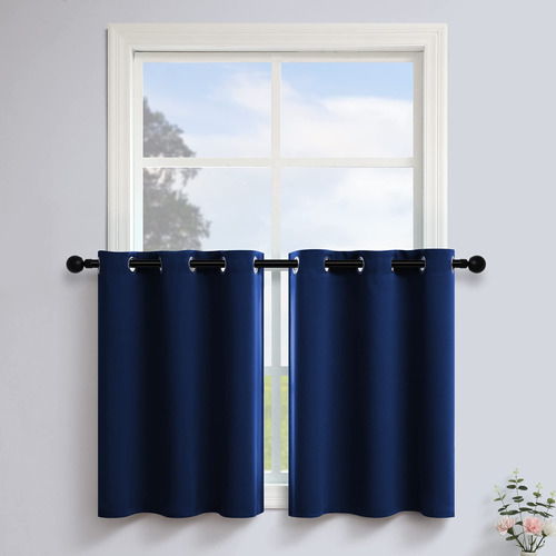 Cortinas Cortas Opacas De Color Azul Marino De 24 Pulgadas D