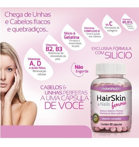 Hair Skin & Nails Femme Maxinutri Cápsula Da Beleza 90 Cáps