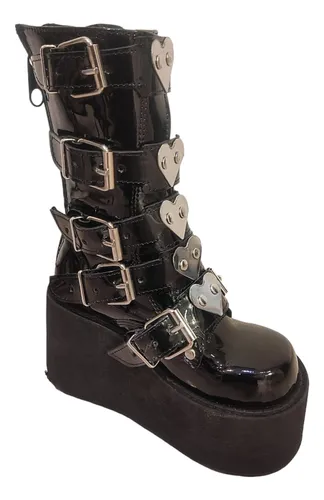 comprar Botas Goticas De Charol Negras Placas Corazón Mujer Y Hombre