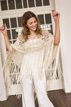 Comprar Poncho De Seda, Poncho Con Flecos Xl, Poncho Crochet