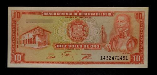 Perú Billete 10 Soles De Oro 1975 Sc Pick 106