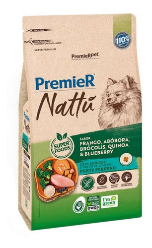 Premier Ração Nattu Cães Adult Raças Pequenas Abóbora 10,1kg