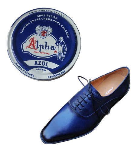 Grasa Crema Fina 2 En 1 Alpha Para Zapatos Color Azul 90 Gr