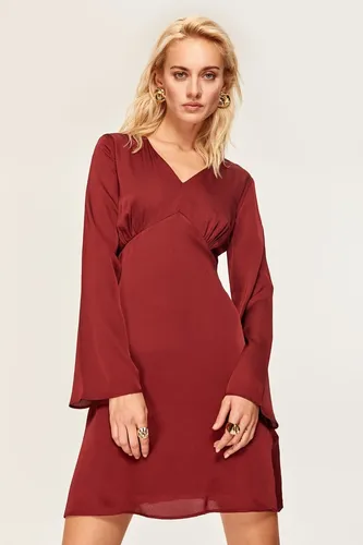 Vestido Fiesta Burdeo Coctel Manga Larga Td 15