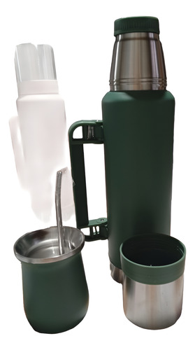 Termo Heinze 1.2l + Mate 360 Ml Simil St (calidad Premiun) Verde Musgo