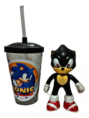 Boneco sonic vermelho 15cm com copo e canudo