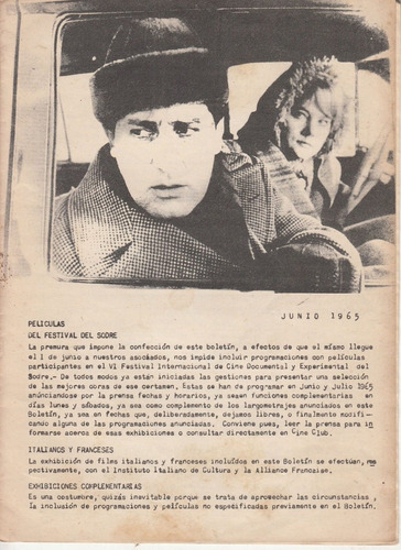 Cine Club Del Uruguay Programa Junio De 1965 