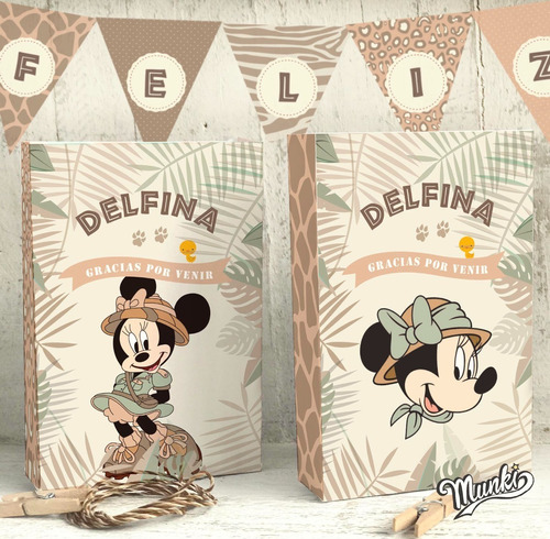 Kit Imprimible Minnie Safari Rosa Pastel Personalizado Munki