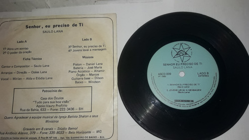Compacto Saulo Lana Senhor, Eu Preciso De Ti 1985 (Usado)