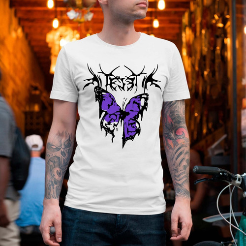 Imagen 5 de 6 de Remera Blanca Aesthetic Mariposa Violeta Hombre Mujer Niños
