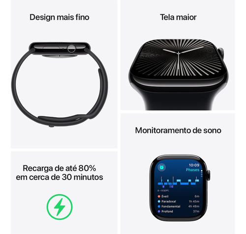 Apple Watch Series 10 Gpscaixa Preta Alumínio De 42mm Preto-azeviche Correa Esportiva Preto Preto
