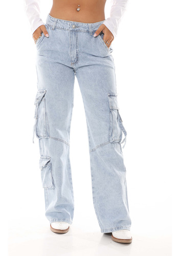 Pantalón Jean Cargo Aurora Mujer .