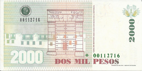 Colombia Reposición 2000 Pesos 12 Octubre 1999