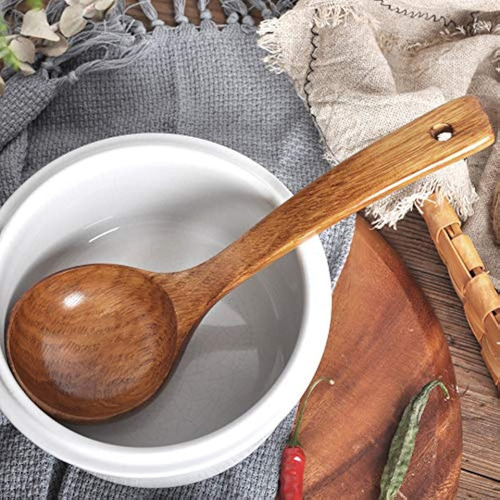 Cucharon De Madera De Mango Largo Para Sopa Y Resistente