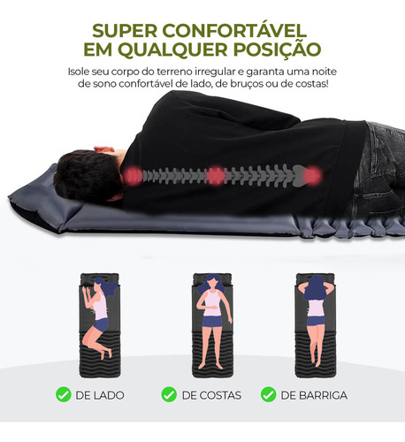 New Hawaii Colchão Ar Inflável Camping 190*65cm Cor Preto