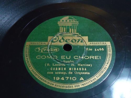 Pasta Carmen Miranda Acomp Orquesta Odeon C69