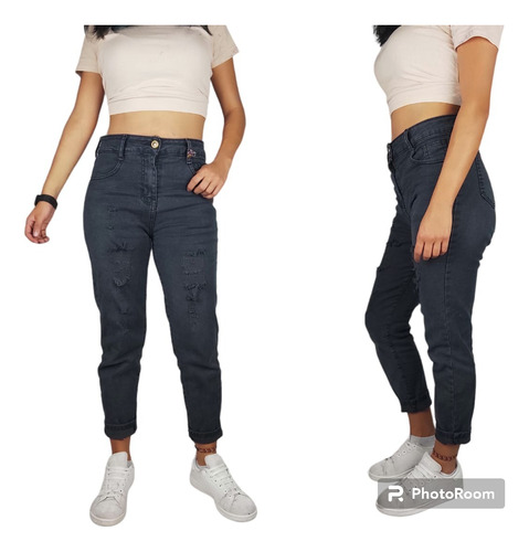 Pantalón De Dama Tipo Mom Jeans Roto Destroyer Cintura