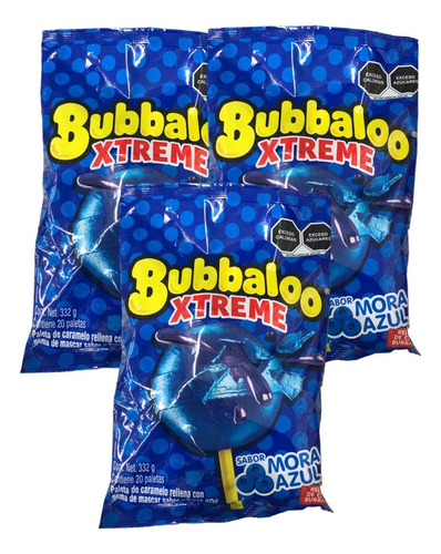 40 Paletas Bubbaloo Xtreme Chicle Mora Azul
