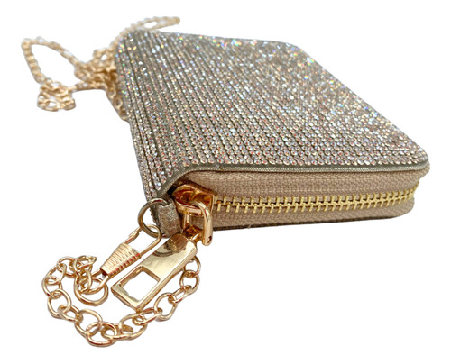 Cartera Mini Glam Crystal Con Cadena Crossbody Dorado Brillos