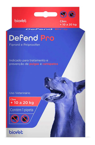 Defend Pro Para Cães 10 A 20kg 1 Pipeta Antipulgas Biovet