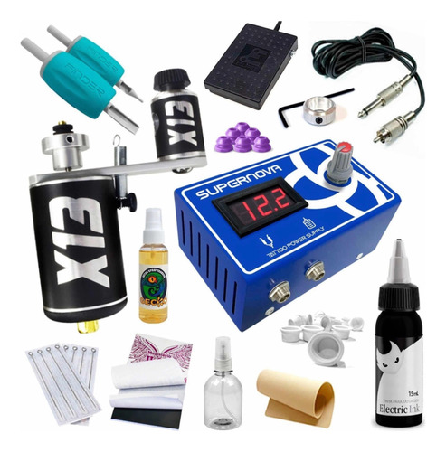 Kit Tatuaje C/ Máquina X13 Rotativa De Tattoo Profesional