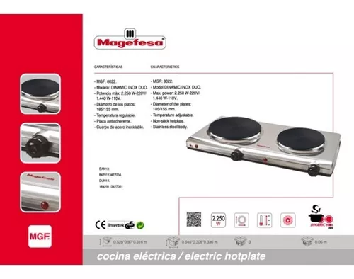 Cocina electrica 2 hornillas mgf-8022 magefesa