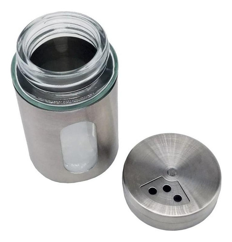 Pote Para Tempero De Vidro E Aço Inoxidável - 2 Unidades