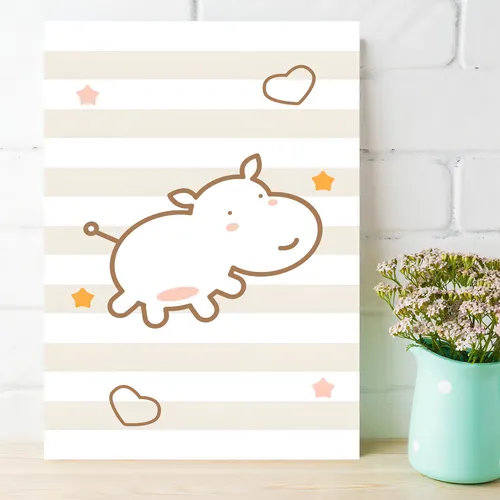 Tablero decorativo de MDF para niños con hipopótamo marrón, 30 x 40 cm, jirafa e hipopótamo