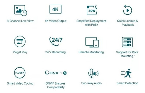 Nvr Tplink Vigi 1008h-8p 8 Canales 8mp Poe+