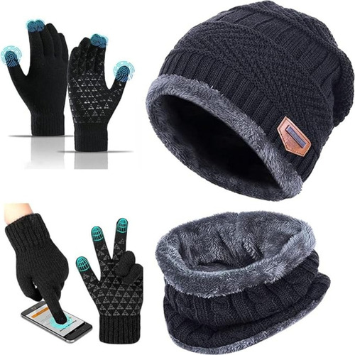 4 Conjunto Gorro Bufanda Guantes Para El Frío Tejido Lana