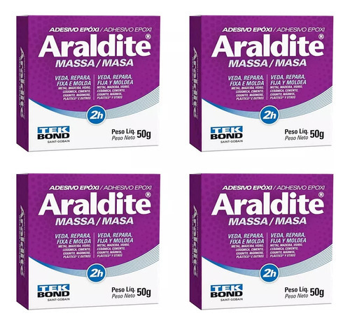 Kit 4un Massa Adesivo Epóxi Araldite 50g Tekbond Cor Cinza