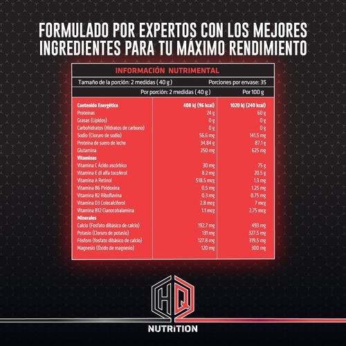 Imagen 5 de 6 de Proteina HQ Nutrition zero carbs sabor malteada de chocolate 1.4 kg